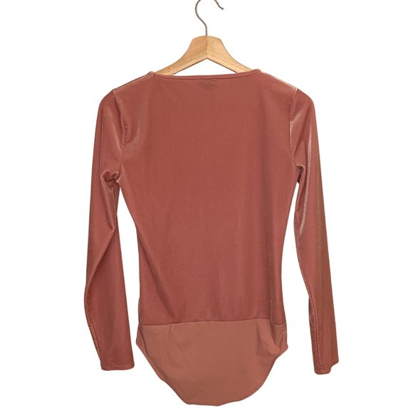 J Crew Jeans Long Sleeved Rose Pink Velvet Velour Scoop Neck Bodysuit Size S/XS - Picture 5 of 7